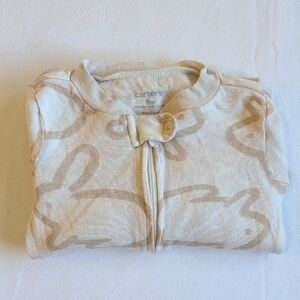carter's bunny 2-way zipper neutral cream cotton sleeper footie pajamas 9 months